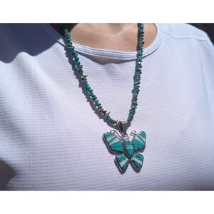 Navajo Pendant Necklace Turquoise Butterfly Handmade Native Am Jewelry‎ ***